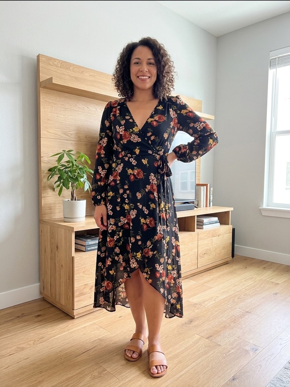 Xhilaration Black Floral Wrap High-Low Dress ITEM #12